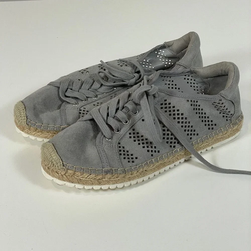 Marc Fisher Womens Lace Up Baila Espadrille Shoes Gray‎ 6.5 M Perforated A303051